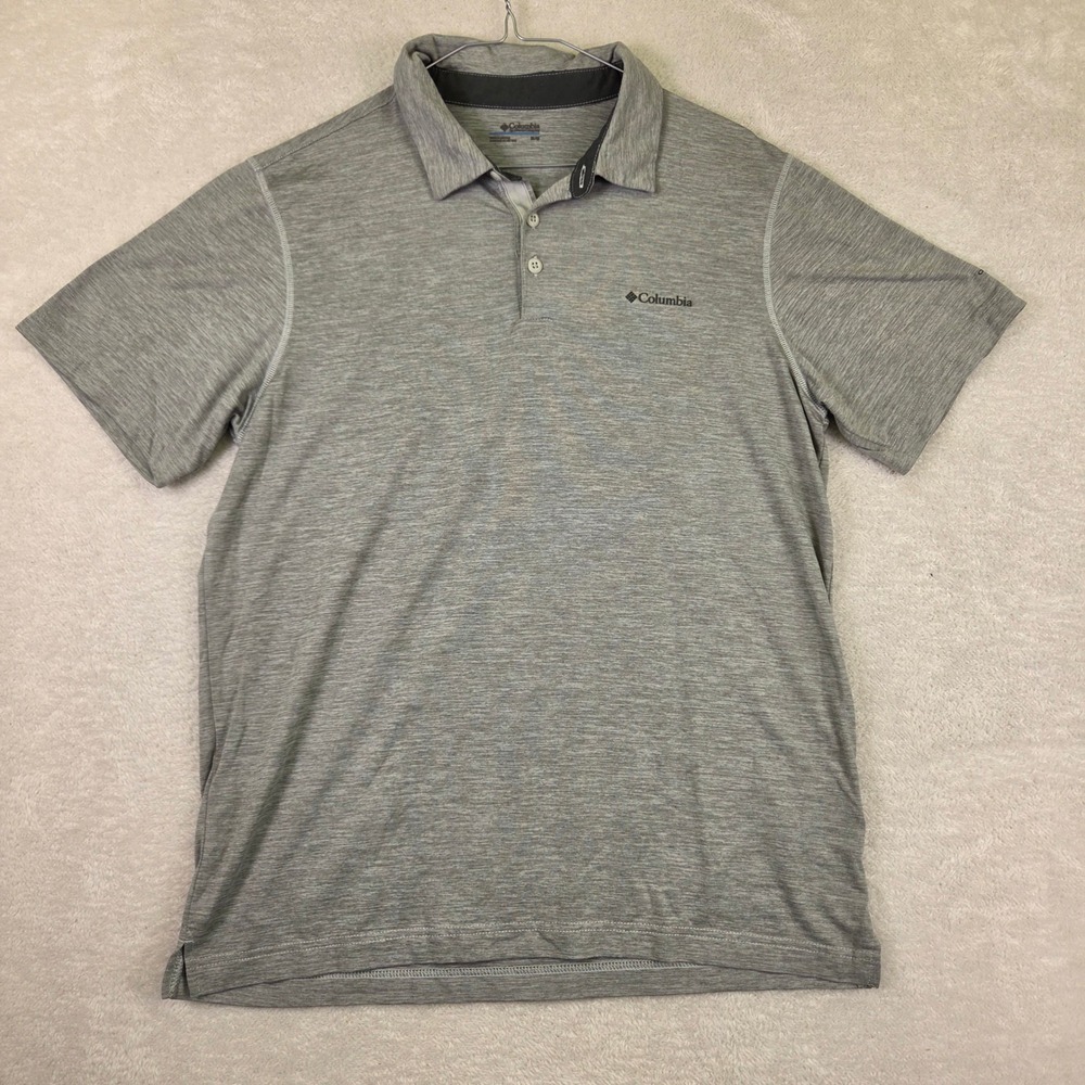 Columbia Mens Grey Heathered Short Sleeve Performance Polo Shirt Size Medium